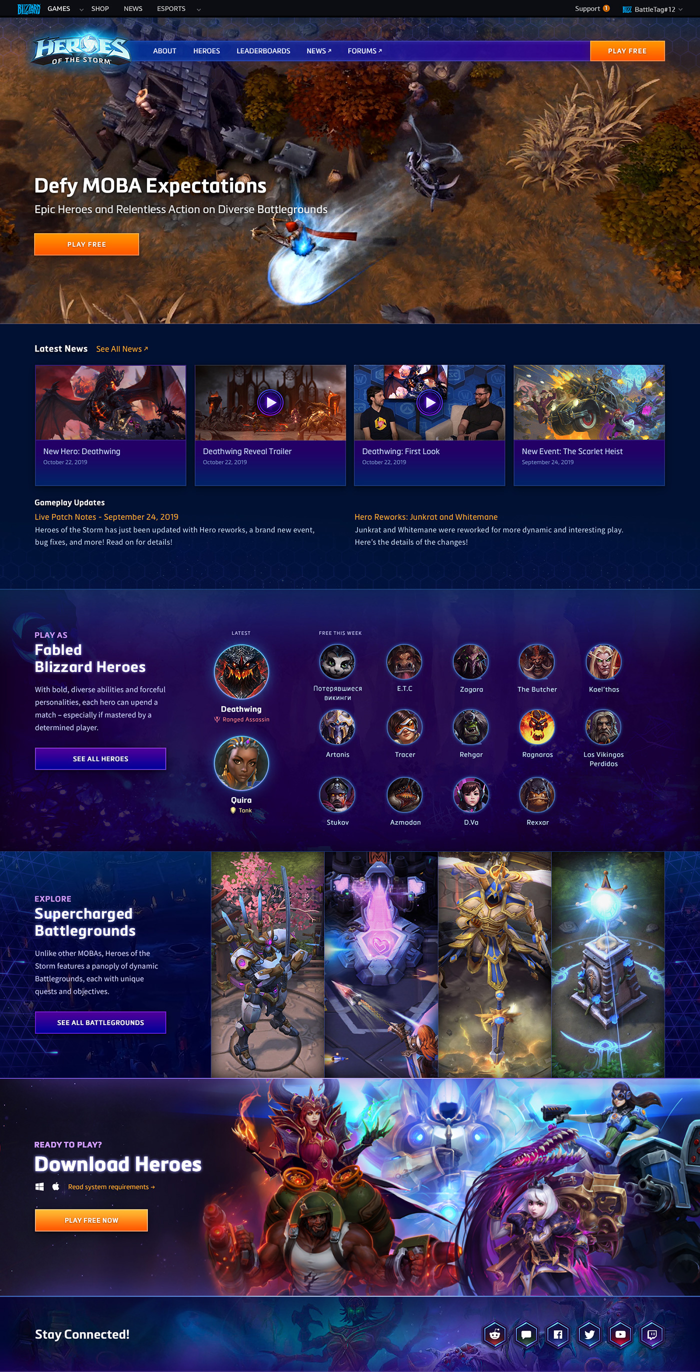 Screenshot of Heroes homepage