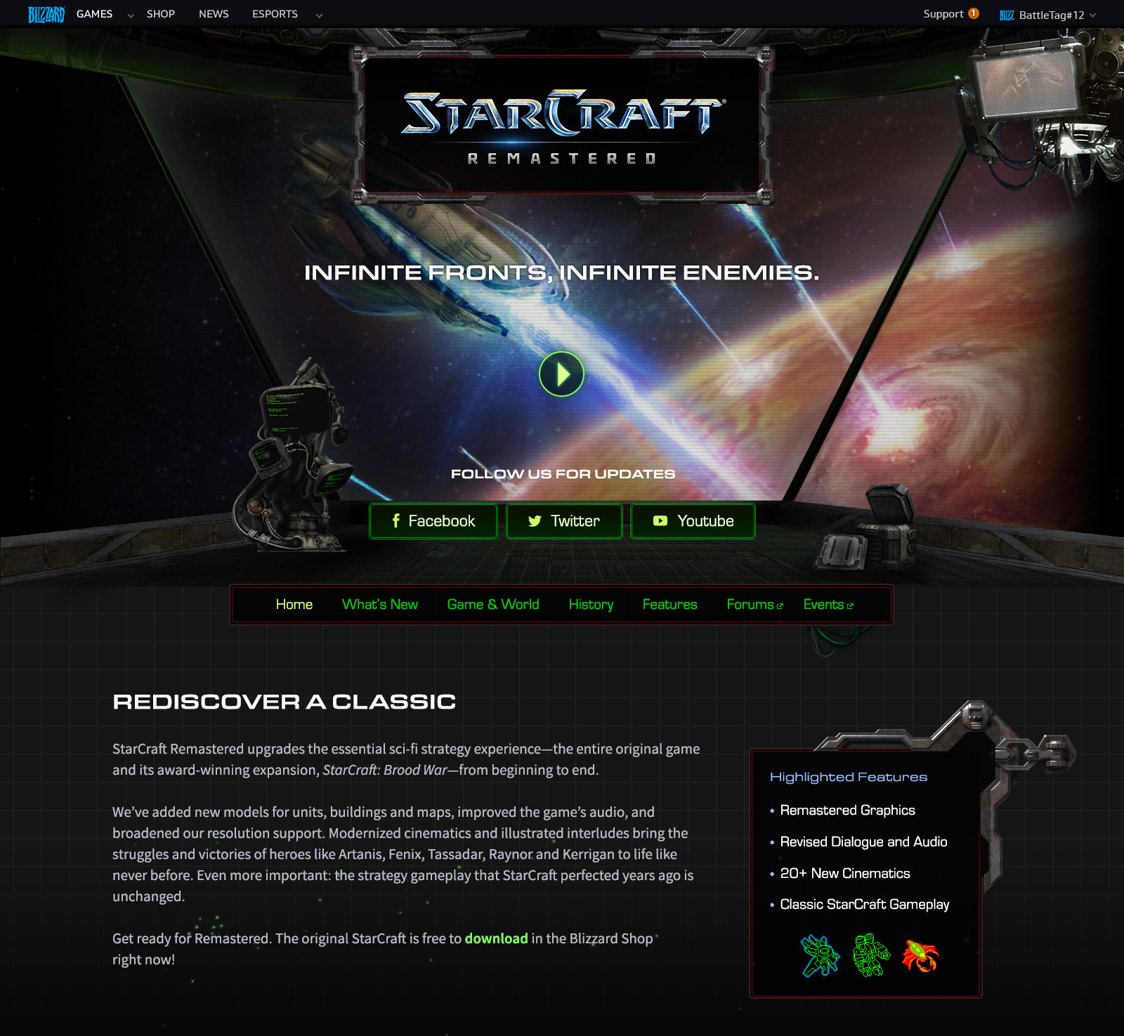 Screenshot of SC Remastered homepage